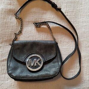 Michael Kors Black Crossbody Bag with Silver Accents